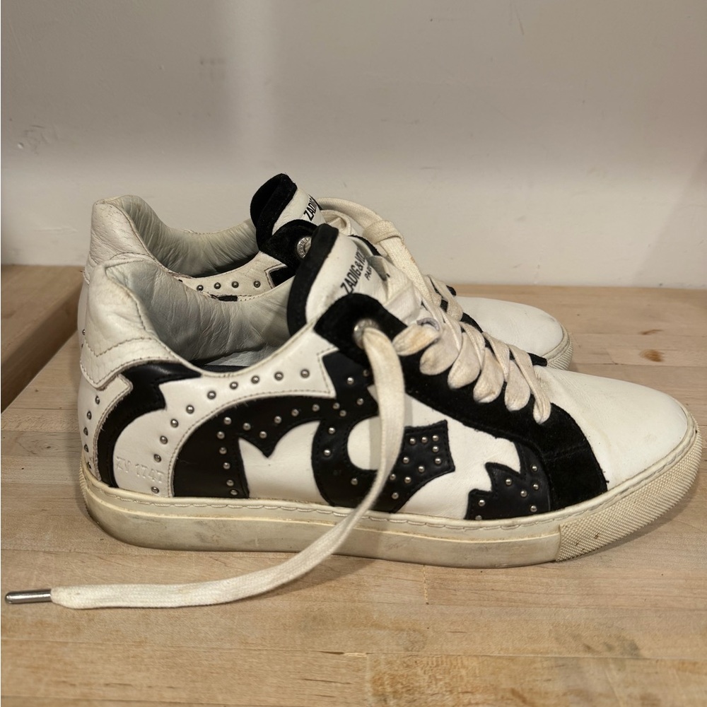 Zadig & Voltaire Black and White Leather Sneakers with Studs - only worn twice!
